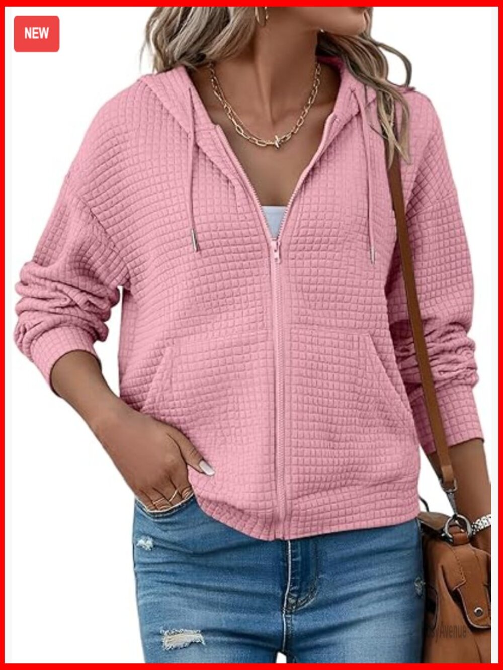 Zip Up Hoodie Oversized Waffle Knit Long Sleeve Hooded Jacket Full Zip